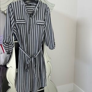 Mlle Gabrielle Black and White Striped Zip Shirt Dress